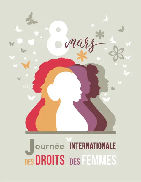 Vector illustration of International Women’s Day Banner. Multiracial Group of Women. La journée internationale des droits des femmes.