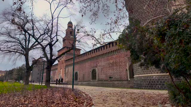 Slow Motion of Sforza Castle in Milan, lombardy, Italy. 4k video. High quality 4k footage