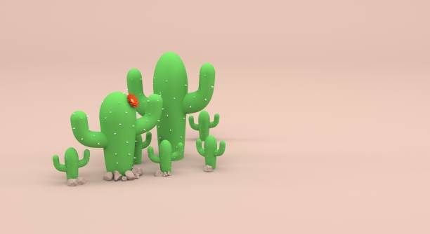 istock Cactus, plant with thorns on a plain background, desert landscape, desert composition, drought (3d illustration) 2047743930