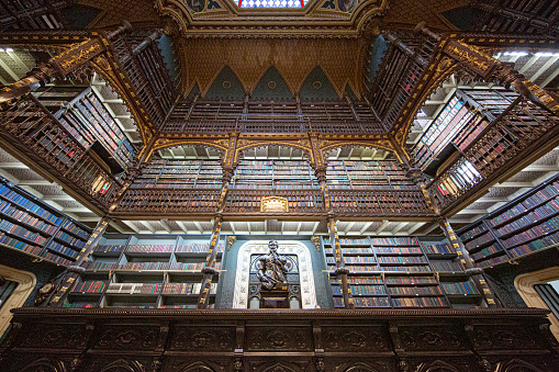 Rio de Janeiro, Brazil - December 24, 2019:  Founded in 1837 in Rio de Janeiro, it is a historic library renowned for its stunning neo-Manueline architecture and extensive collection of Portuguese literature. Serving as a cultural hub and educational institution, it preserves the rich heritage of Portuguese language and literature, attracting scholars and visitors alike.