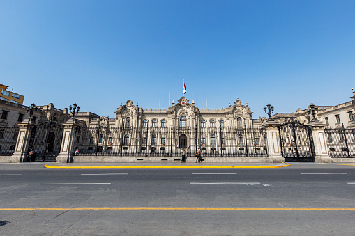 Lima, Peru - December 28, 2019: It is the vibrant heart of Peru's capital city, steeped in history and cultural significance. Surrounded by majestic colonial buildings, including the Government Palace and the Cathedral of Lima, this bustling square serves as a focal point for civic and social gatherings.