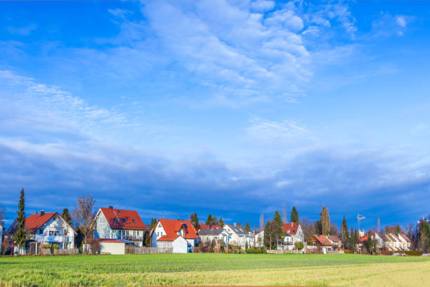 rural landscape in Munich with new settlement and fields