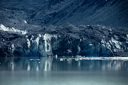 Closer view of the face of Tasman Glacier, in New Zealand's south island