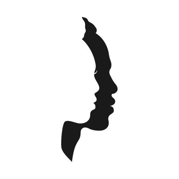 ilustraciones, imágenes clip art, dibujos animados e iconos de stock de two silhouettes - black background women portrait afro