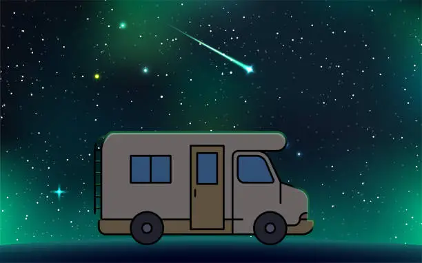 Vector illustration of Caravan with starry sky.