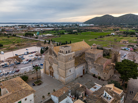 An Aerial drone view of Alcudia in Mallorca, ancient city walls