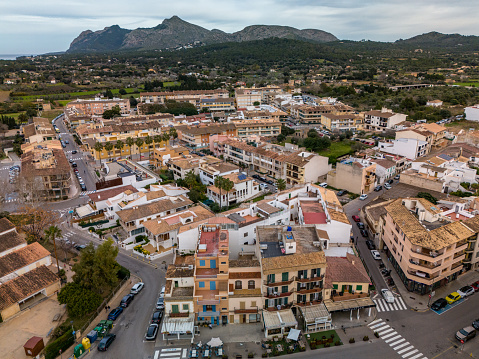 An Aerial drone view of Alcudia in Mallorca