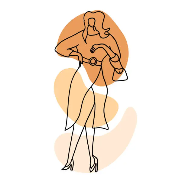 Vector illustration of Modern fashion lady. Vector illustration hand drawn outline doodle simple contour. For presentation.