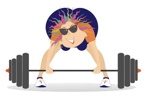 Vector illustration of Young woman weightlifter