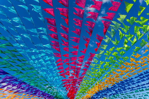 colored flags are traditionally used to decorate the Festa Junina in Brazil