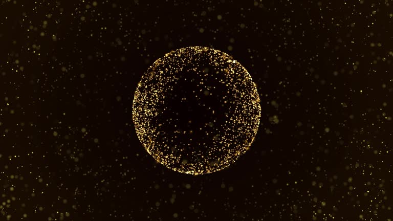 Futuristic abstract fire glowing ball, sphere of dots and particles shining with magical energy on a black background. Abstract background. Screensaver, 3d rendering. 4k.