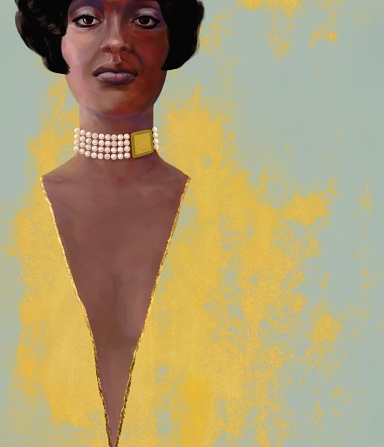 Picturesque portrait of a dark-skinned woman in the style of impressionism on a light background