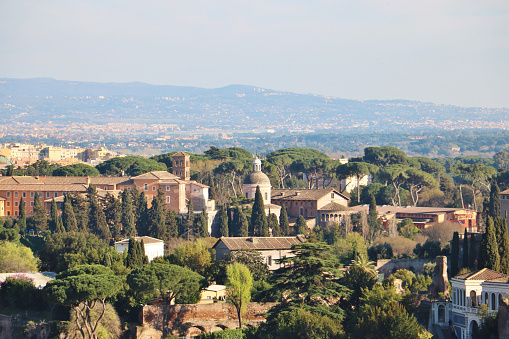 High-angle view of Rome cityscape