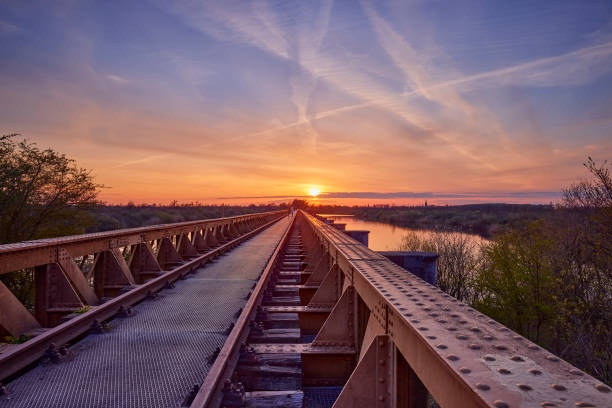 Moerputten old railway bridge in Den Bosch,  The netherlands during sunset.