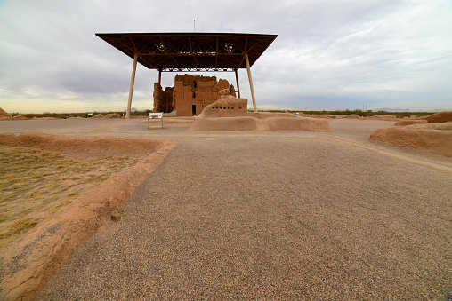 Ancient Casa Grande Ruins National Monument of the Pre-columbian Hohokam native Americans in Arizona USA