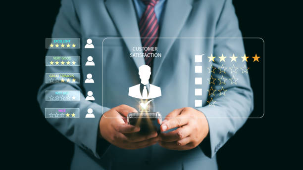 istock Customer service and Satisfaction concept ,Business people are touching the virtual screen on the happy Smiley face icon to give satisfaction in service, rating very impressed. 2047926908