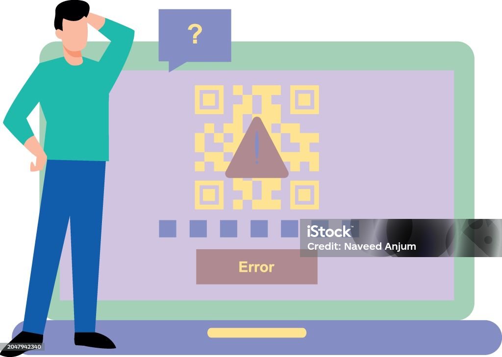 The Boy Has An Error Scanning The Qr Code Stock Illustration Download The boy has an error scanning the qr code stock illustration download