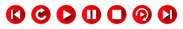 istock Vector button icons play, pause, repeat, previous, next. Set of symbols for playback with shadow in flat style 2047956886