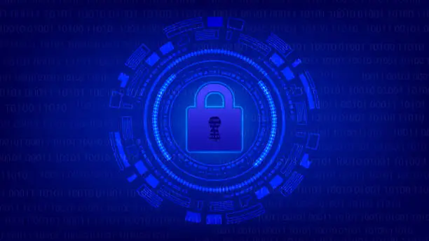 Vector illustration of lock circle tech with binary code