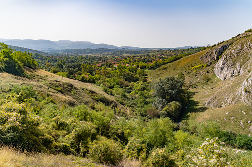 Mountain village in the mountain valley in Serbia.