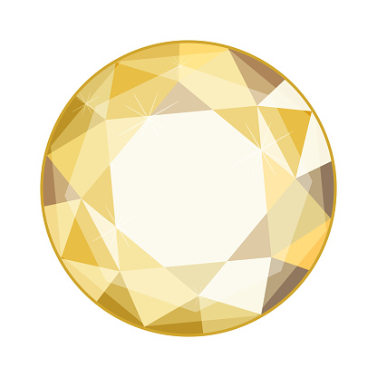 Vector illustration of a golden diamond from above in a flat, cartoon style.