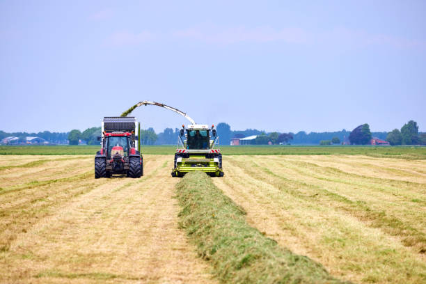 istock Harvest grass with agricultural vehicles 2048034875
