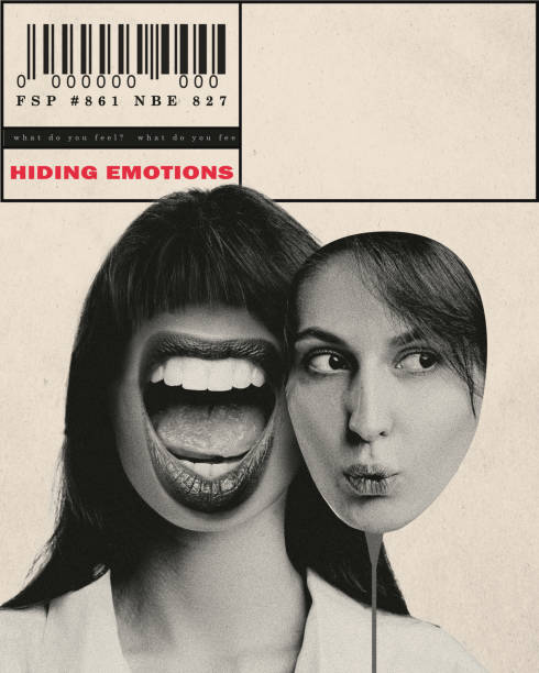 istock Changes in behavior. Woman expressing diversity of emotions, holding mask to hide hide real-self. Conceptual creative design. 2048043005