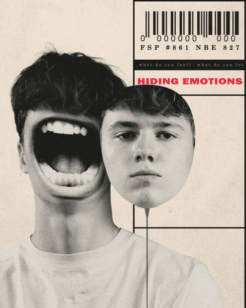 Diversity of emotions. Split mood of emotional and calm expression. Conceptual creative design. Societal pressures and emotional health
