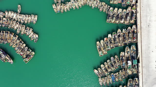 Aerial View of Fishing Boats Docked