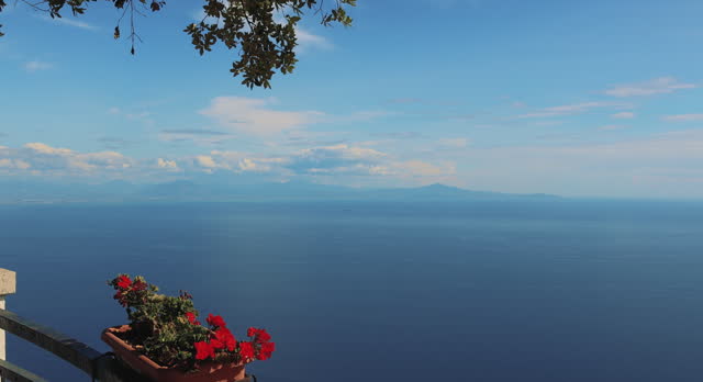 Aerial View of Mount Vesuvius in Distance with Blue Sea