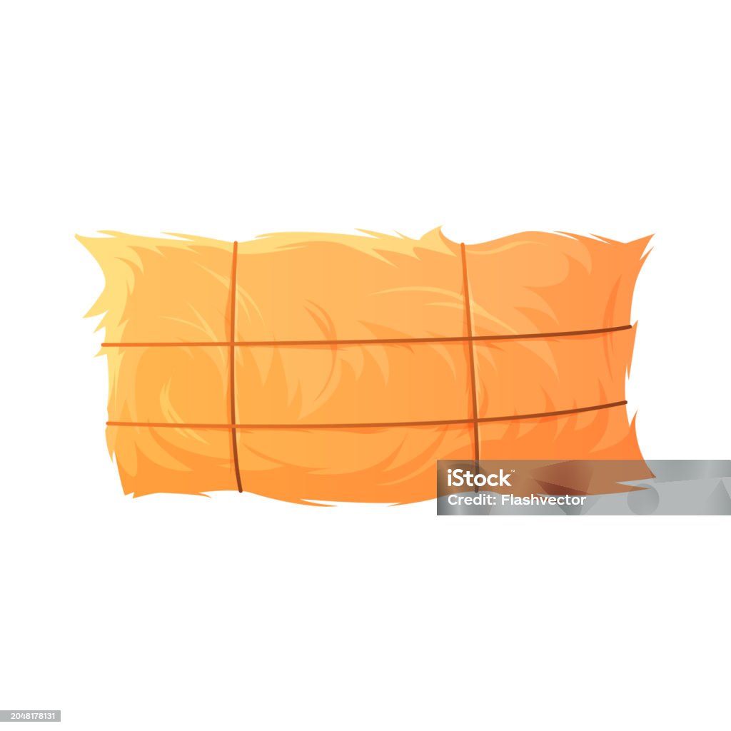 Hay Bale Gold Dry Grass Stack Compressed In Rectangle Shape With Cord ...