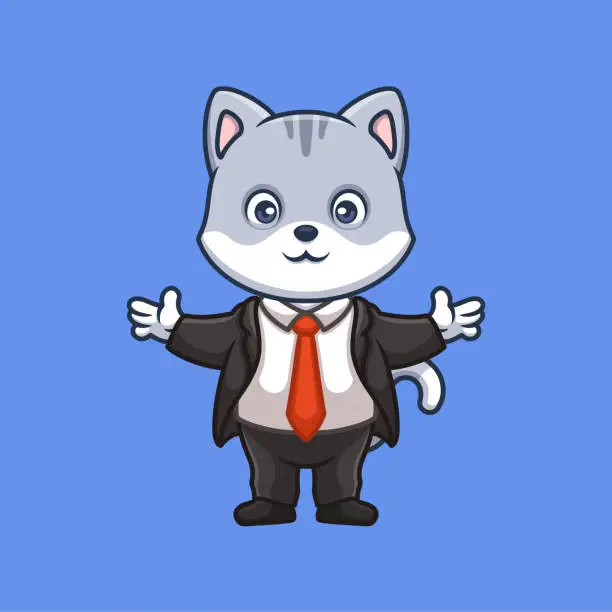 Vector illustration of Manager Grey Cat Cute Cartoon Illsutration