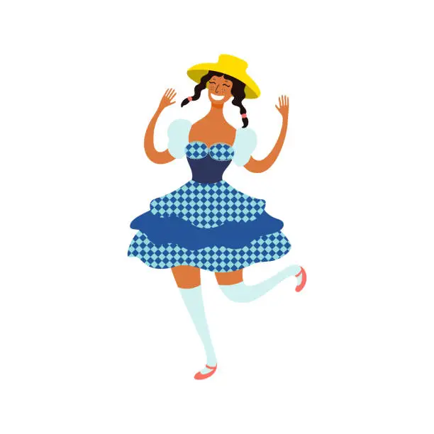 Vector illustration of Festa Junina girl, woman dancer in costume