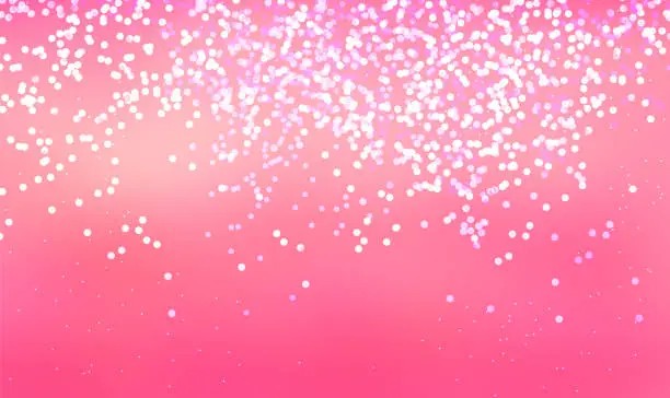 Vector illustration of Glitter particles falling on pink background with copy space