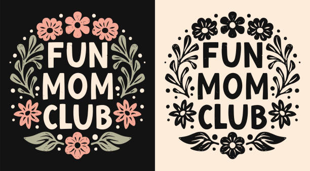 spaß mama club abzeichen shirt design lustig seltsam muttertag geschenke boho retro blumen ästhetik niedlich druckbar text vektor - mothers day mother flower child stock-grafiken, -clipart, -cartoons und -symbole