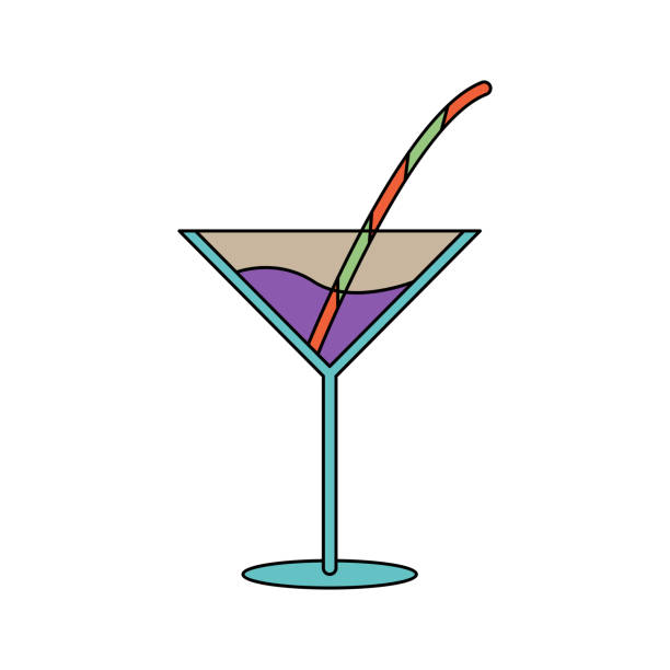 クレイジーなヒッピーパーティーのためのストローとグラスのグルーヴィーな紫色のカクテル - humor bizarre drinking cocktail点のイラスト素材／クリップアート素材／マンガ�素材／アイコン素材