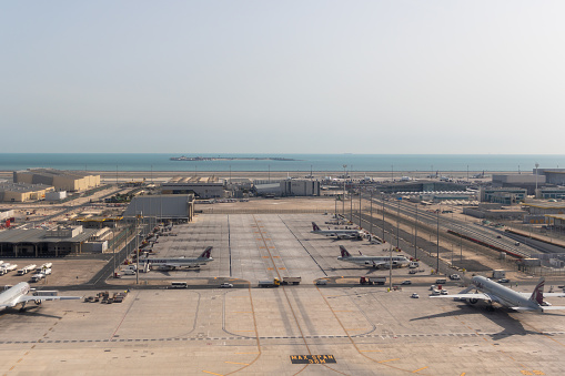 Doha, Qatar - February 20, 2024 : General view of the Hamad International Airport in Doha, Qatar.