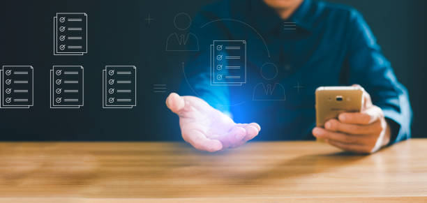 istock Collaboration document verification, electronic signature, electronic signature, paperless office document management Merchants sign electronic documents on digital virtual laptops. 2048219604