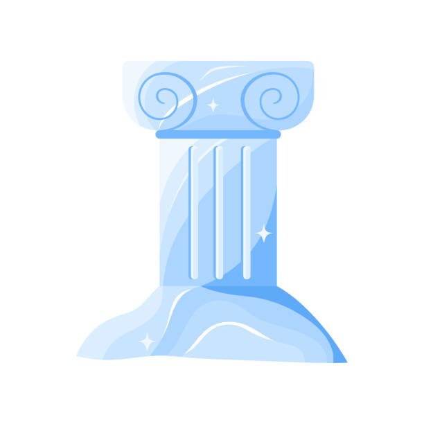 illustrazioni stock, clip art, cartoni animati e icone di tendenza di colonna antica di ghiaccio, colonna ghiacciata lucida per la classica costruzione congelata - ice carving sculpture chisel
