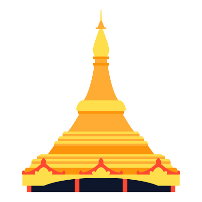 Global Vipassana Pagoda - modern flat design style single isolated image. Neat detailed illustration of monument and meditation hall in Mumbai in India. Buddhist temple, religion and cultural heritage