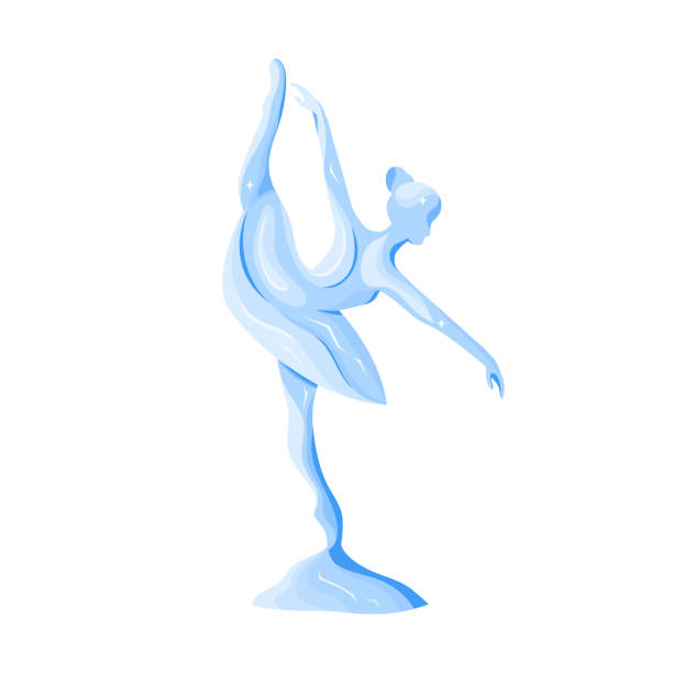 illustrazioni stock, clip art, cartoni animati e icone di tendenza di scultura di ghiaccio di ballerina danzante, danza di balletto principessa congelata - ice carving sculpture chisel