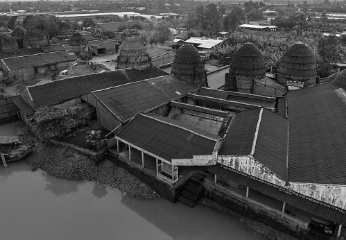 Mang Thit Ancient Brick Village in aerial view, Mekong Delta, Vinh Long Province