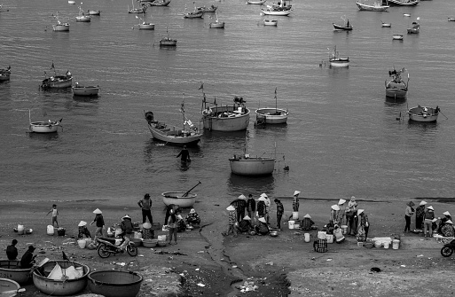 Accra, Ghana - June 1958: Small boats in Accra, Ghana taken in 1958