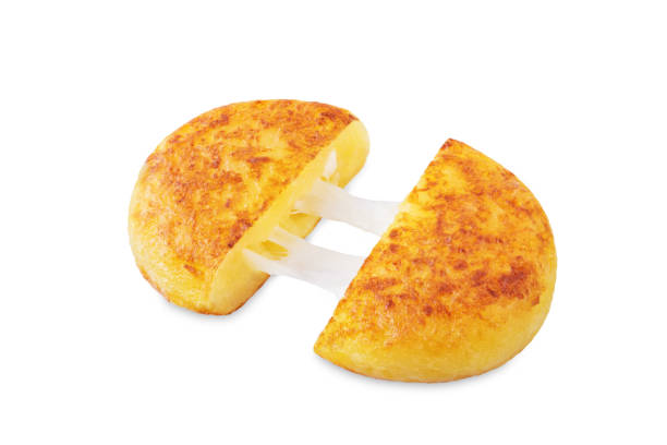 Korean cheese potato pancakes on a white isolated background. toning