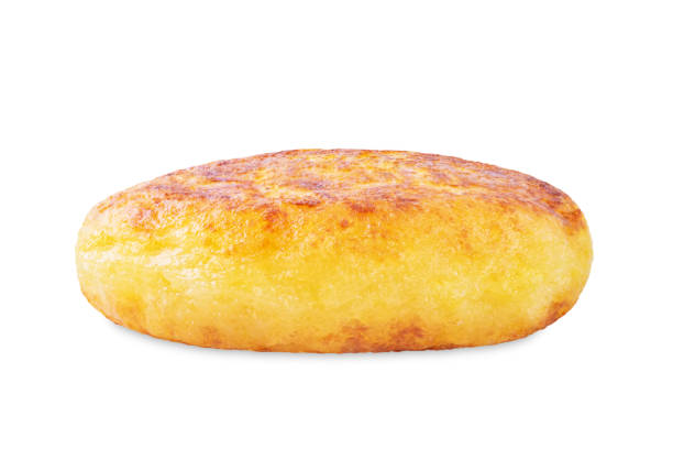 Korean cheese potato pancakes on a white isolated background. toning