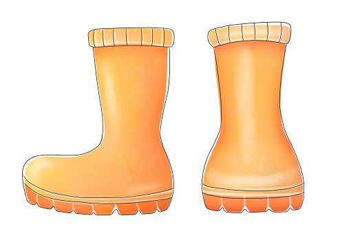 cut out, clip art shoes on white background. clean protecting from moisture, rain, puddles for Gardening, farm. spring, autumn time uniform