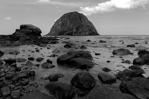 Black and white picture of water tides at Oregon coast
