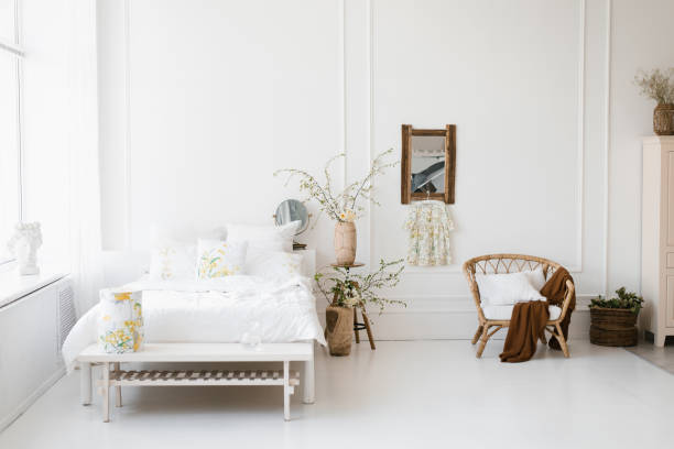 istock Stylish comfortable bedroom in Scandinavian style 2048276069