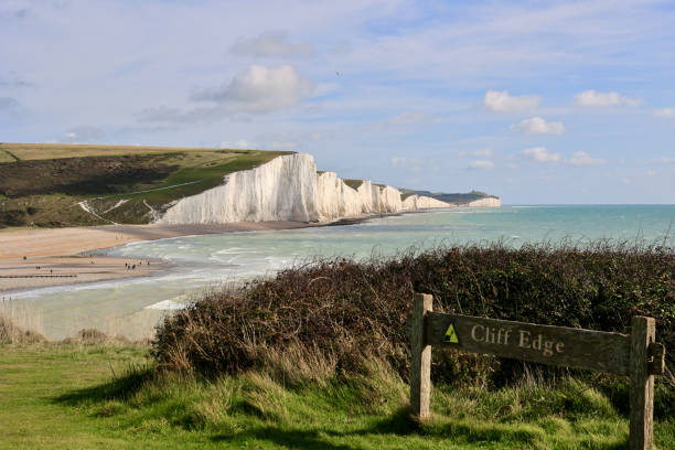 istock Seven Sisters, cliffs in UK, sign Cliff Edge. 2048283587