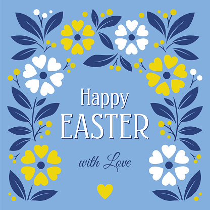Easter greeting card with flowers frame. Stock illustration